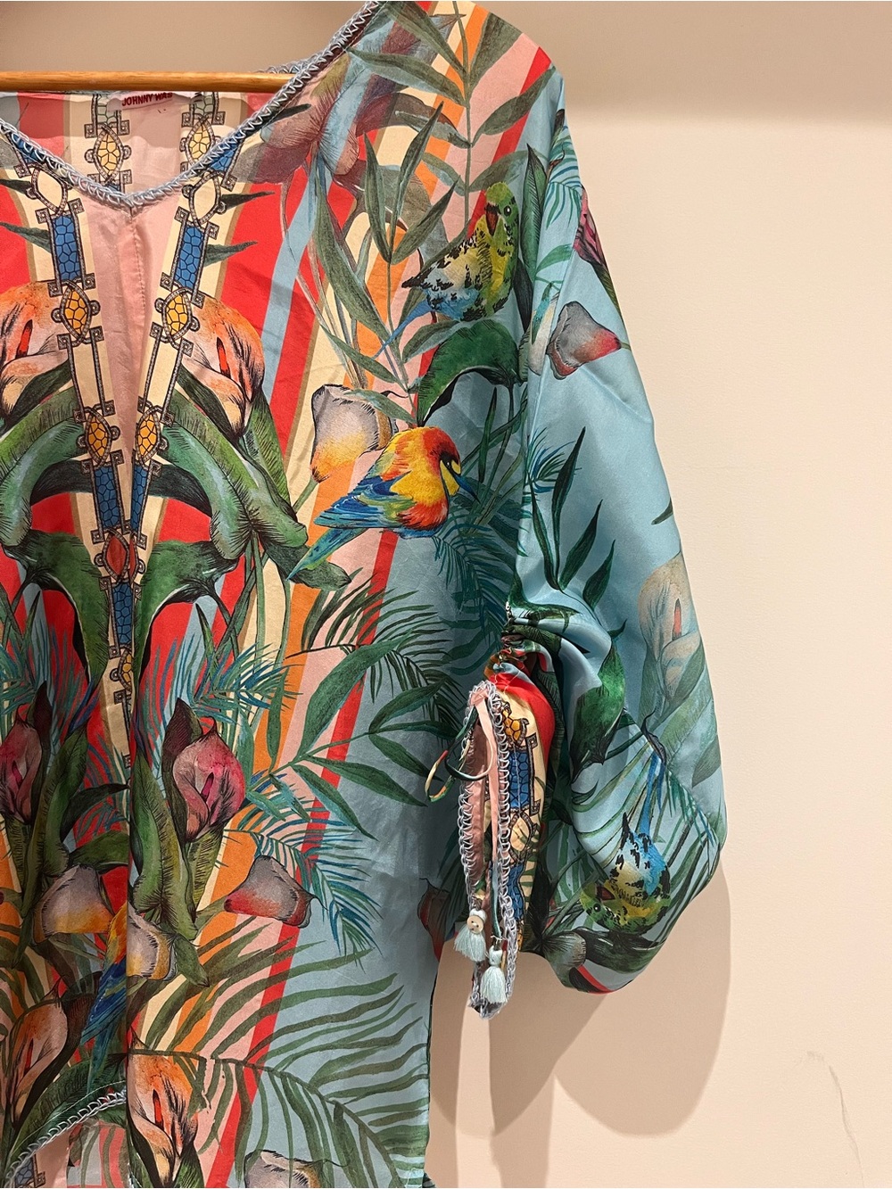 Johnny Was Capri Botanical Parrot Print V-Neck Tunic 100% Silk Medium - Picture 8 of 15